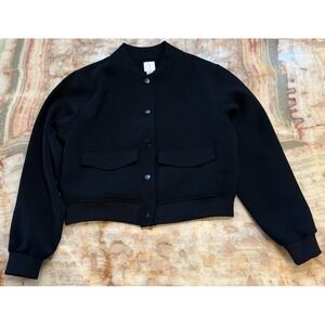 Joie Womens Bomber Jacket Black Snap Front Modern Flap Pocket Long Sleeve Size S